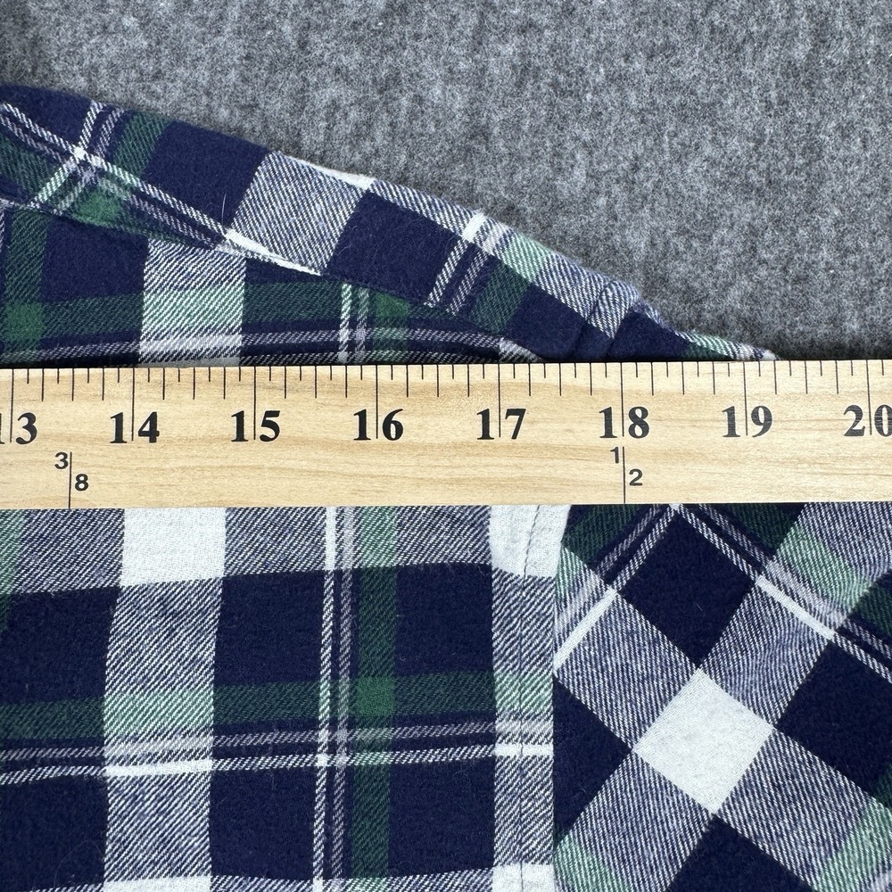 J Crew Flannel Shirt Mens Large Slim Fit Navy Green Plaid Cotton Button Up - Picture 6 of 8